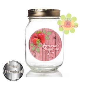 HOMEMADE STRAWBERRY JAM Labels For Mason Jars,Strawberry Jam Stickers,Homemade Mason Jar Label,Food Label,Please Read Listing Description