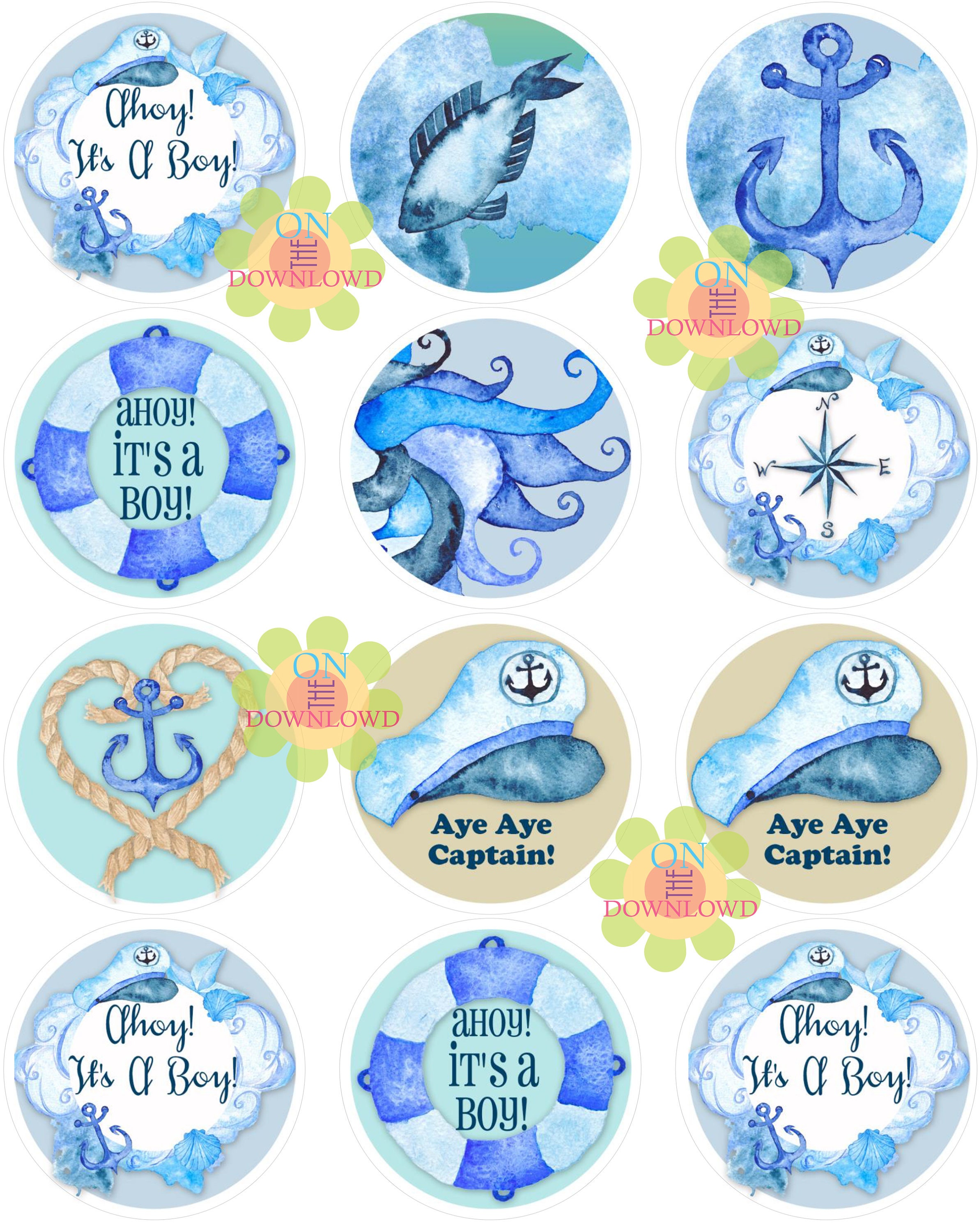 AHOY ITS A BOY Instant Download Cupcake Toppers/baby Shower Etsy