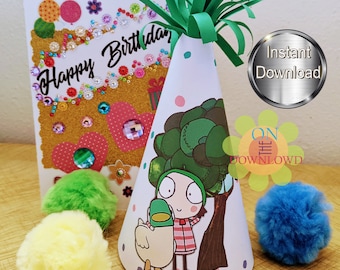 SARAH und DUCK Geburtstag HÜTE Sofort Download,Geburtstagshut druckbare Diy,Sarah & Duck Party,drucken Sie Ihre Selbst,bitte lesen Sie die Auflistung Beschreibungn