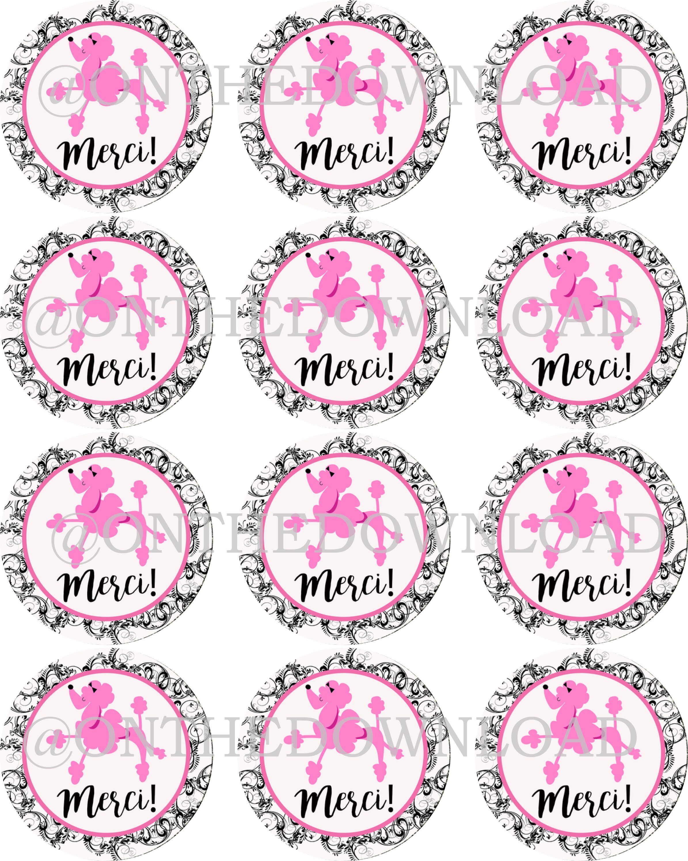 MERCI -thank You 2.5" Round PRINTABLE Sticker-thank You Stickers Label ...