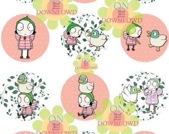 SARAH and DUCK 2" Round Cupcake Toppers- Sarah & Duck Stickers Label-Child Birthday/Party Decor DIY Party,Please Read Listing Description!