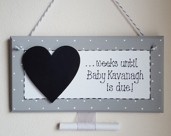 Grey New Baby Pregnancy Countdown Plaque Chalkboard Maternity Shower Sign Gift