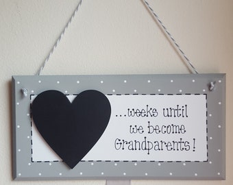 Grey Grandparents New Baby Pregnancy Countdown Plaque Chalkboard Maternity Shower Sign Gift