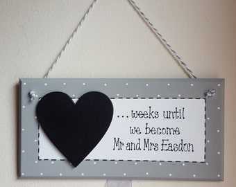 Personalised Grey Wedding Countdown Plaque Chalkboard Handmade Gift Present Shabby Chic Sign Engagement