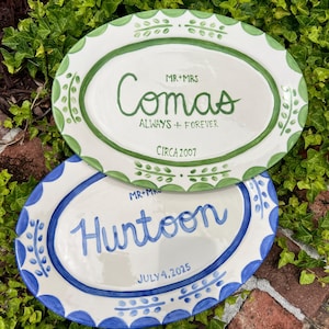 Hand Painted Ceramic Platter: Personalized Newlywed Gift