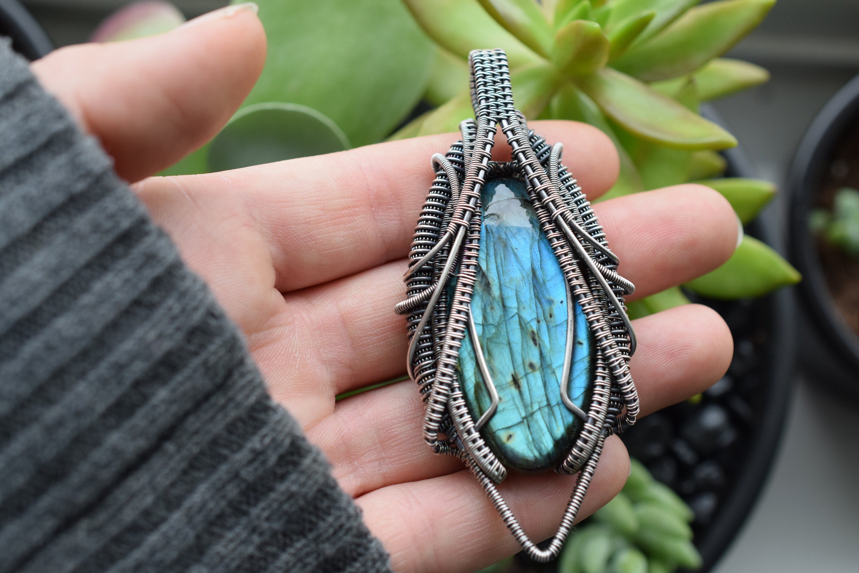 Wire Wrapped Gemstone Cord Necklace in Labradorite | Mexicali Blues
