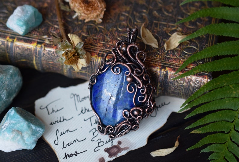 Lapis Lazuli Gemstone Pendant Crystal of Truth Healing Crystals and Stones Egyptian. Throat Chakra Brow Chakra Wire Wrapped Pendant