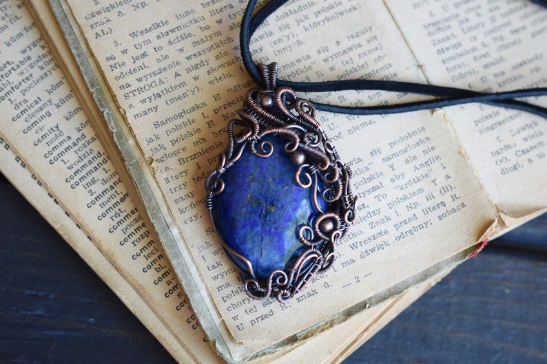 Lapis Lazuli Gemstone Pendant Crystal of Truth Healing Crystals and Stones Egyptian. Throat Chakra Brow Chakra Wire Wrapped Pendant