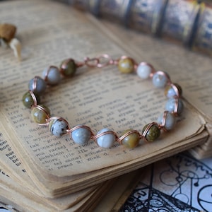 Ocean Jasper Wire Wrap Bracelet. Stacking Bracelets. Crystal Bracelet. Wire Wrapped Jewelry. Healing Bracelet. Boho Bracelet. Witchy Jewelry
