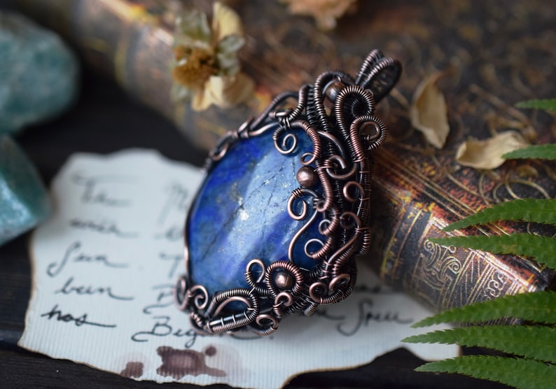 Lapis Lazuli Gemstone Pendant Crystal of Truth Healing Crystals and Stones Egyptian. Throat Chakra Brow Chakra Wire Wrapped Pendant