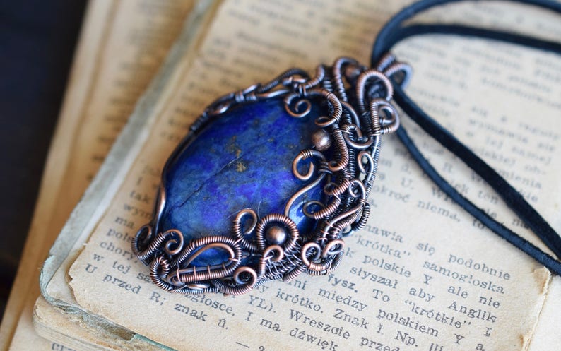 Lapis Lazuli Gemstone Pendant Crystal of Truth Healing Crystals and Stones Egyptian. Throat Chakra Brow Chakra Wire Wrapped Pendant
