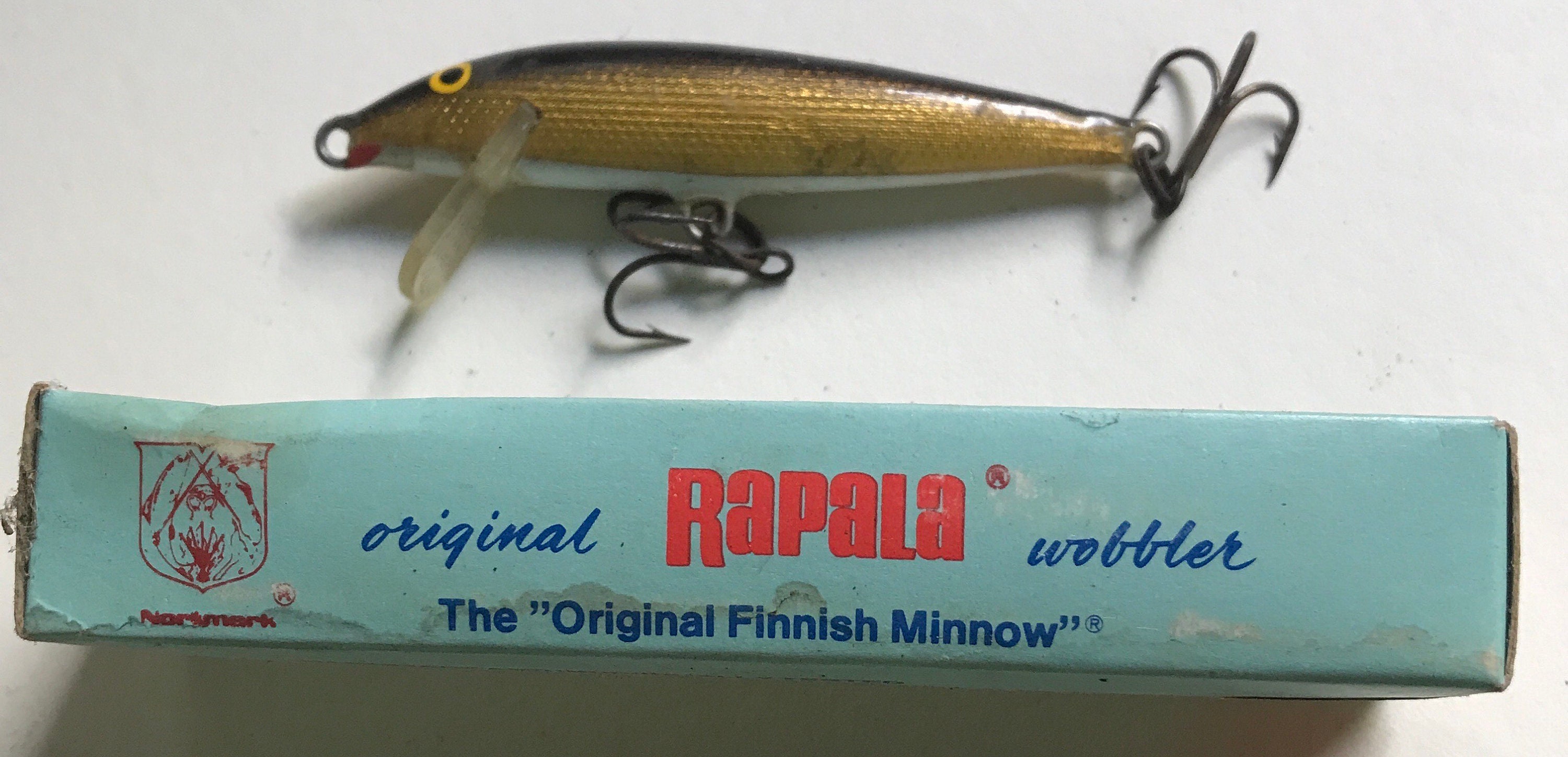 RAPALA: the Original Finnish Minnow. Finland. 3 Lures, Saltwater and Fresh  in 3 Sizes. 1970s. Bobs Bait Shop, LI. Free Shipping. 