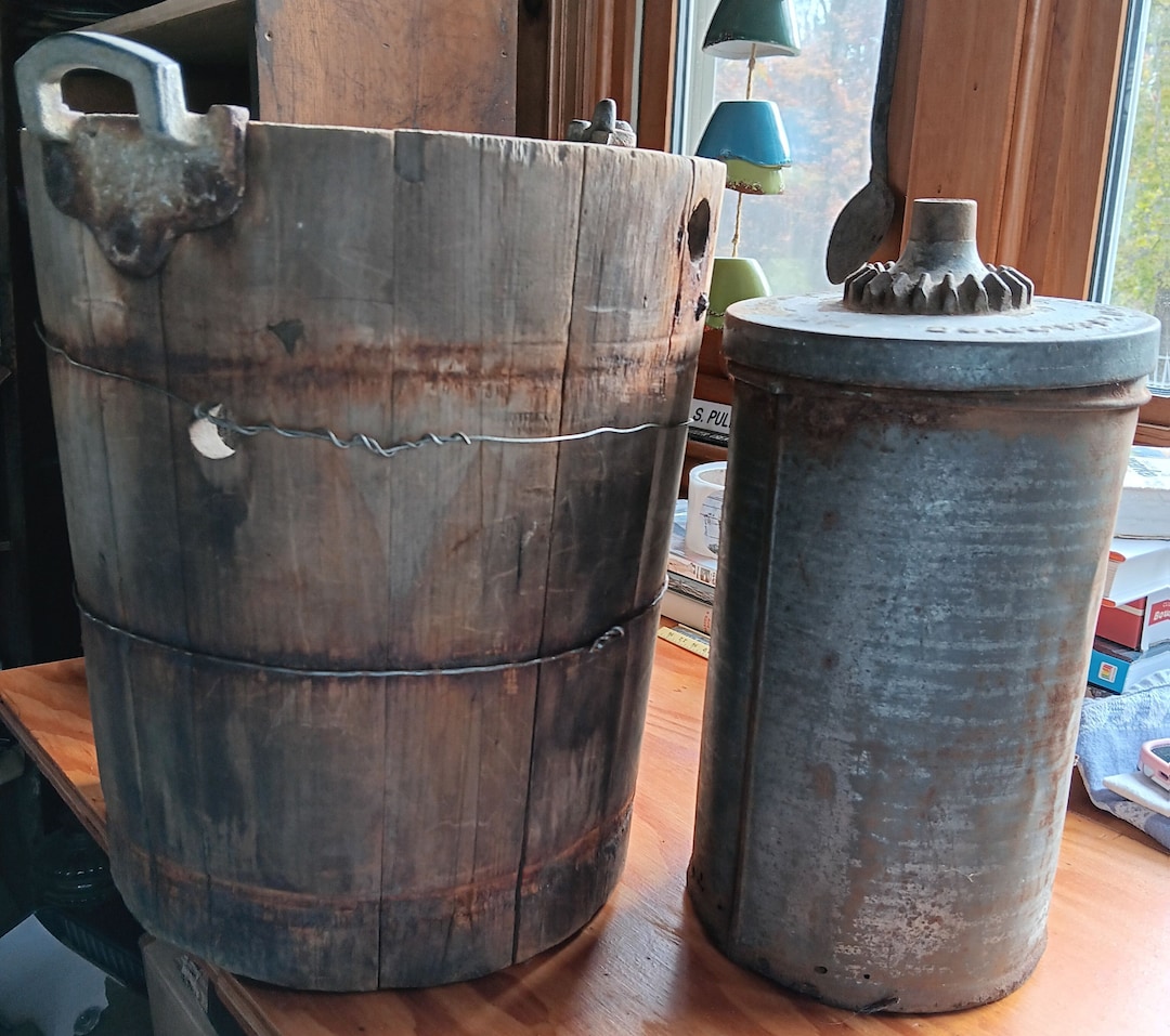 Handmade Antique Wooden Ice Cream Maker. for Parts Only or Unique Rustic Decor. No