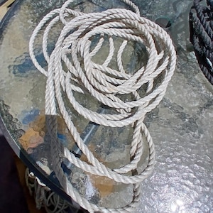 Rope, weathered nautical from Kennebuckport ME. White Green, weathered, braided. Various lengths colors.