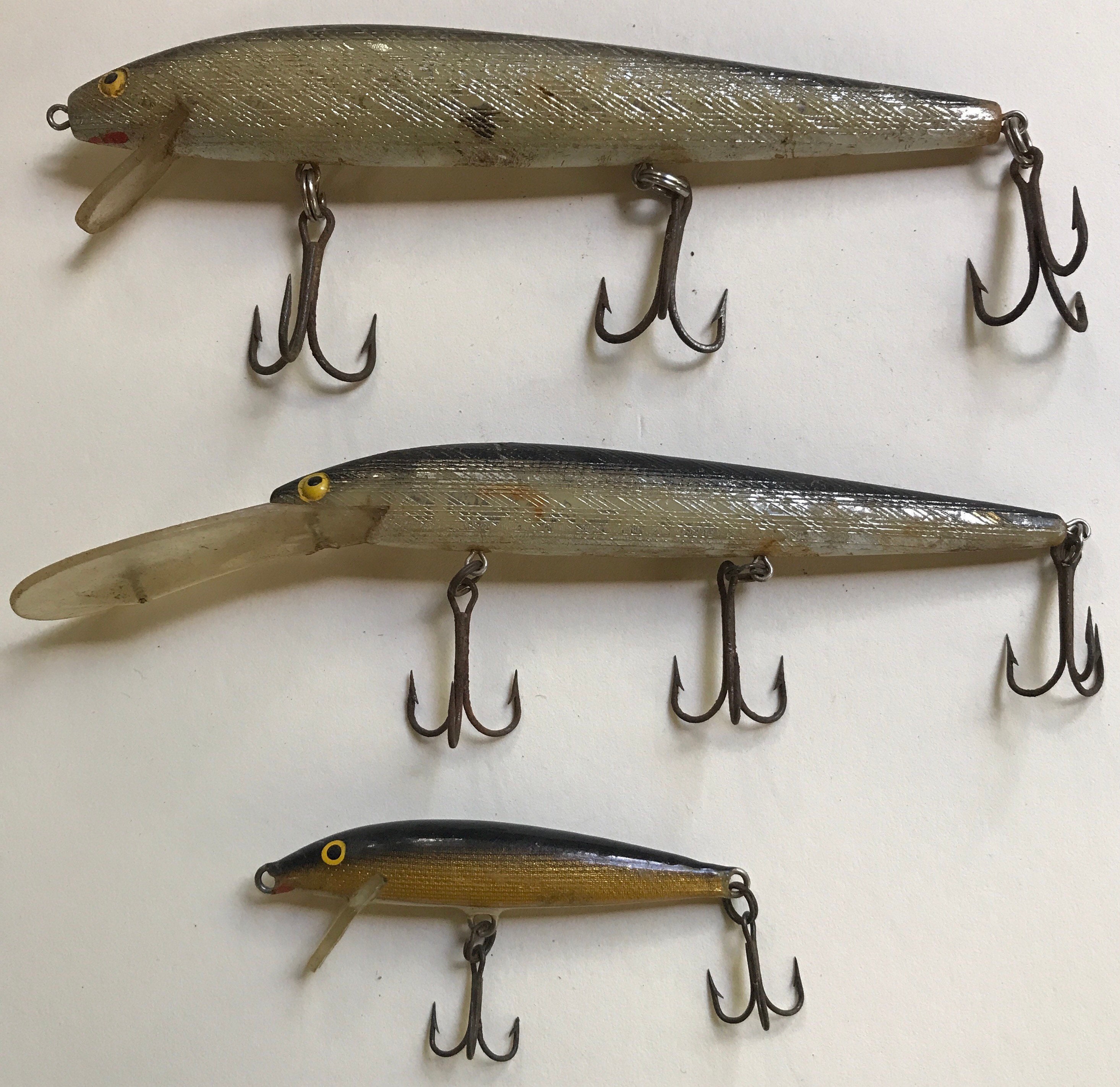 RAPALA: the Original Finnish Minnow. Finland. 3 Lures, Saltwater and Fresh  in 3 Sizes. 1970s. Bobs Bait Shop, LI. Free Shipping. 