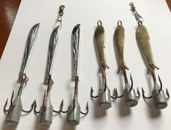 6 Jig Lures W Weighted Treble Hooks. 3 Stainless Steel, 4 1/2