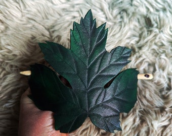 XL Leather leaf hand made hair barrette