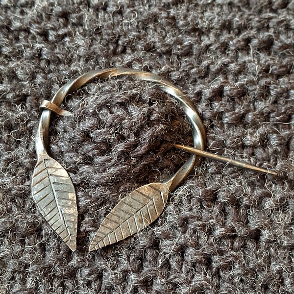 Hand forged Medieval brooch with leaves