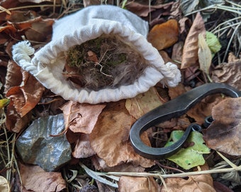 Viking Fire starting kit containing flint and steel and tinder pouch