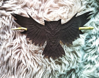 Leather tooled Owl hair barrette with wild rosemary stick