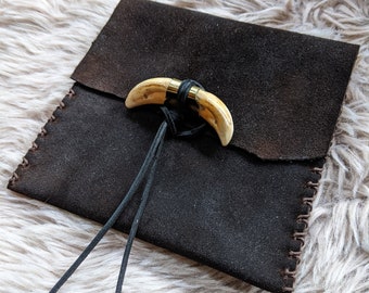 Boar Tusk suede Forest Dweller leather pouch