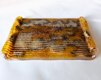 Striped  Trinket Tray, Decorative dish Tray, Fused Glass Tray, Handmade Special Unique Tray, Wedding Gift