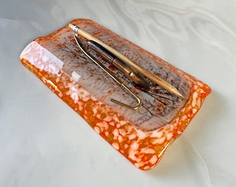 Beautiful Orange Handmade Trinket Tray, Decorative dish Tray, Fused Glass Tray, Handmade Special Unique Tray, Wedding Gift