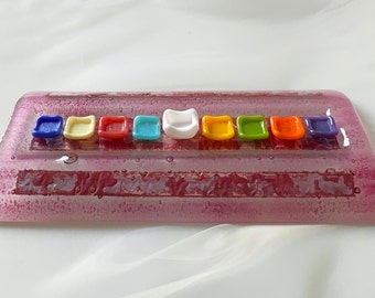 Unique Multicolored Fused Glass Hanukkah Menorah, Beautiful Bat Mitzvah Gift, Jewish Wedding Registry