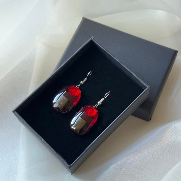 Incredible Red Glass Earrings, Bold Red and Black Dichroic Sheet Glass, Perfect Valentine's Day Gift