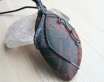 Steel wire wrapped picasso jasper pendant handmade