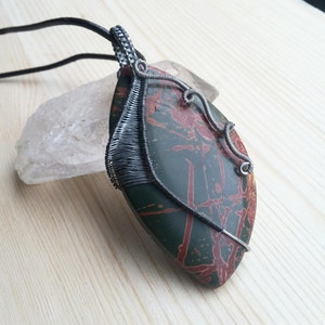 Steel wire wrapped picasso jasper pendant handmade