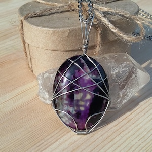Agate necklace Agate pendant steel wire wrapped dragons vein agate pendant