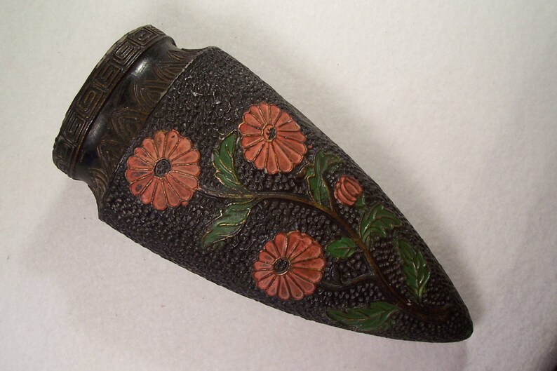 Wall Pocket Vase Black Floral Conical Japan Ceramic W172 Etsy
