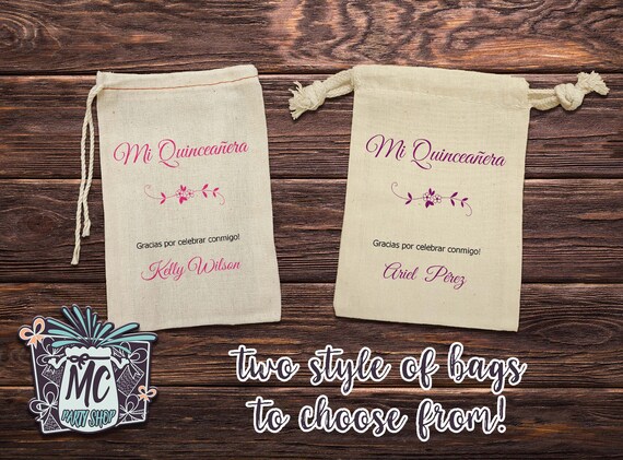 Personalized Mi Quinceanera Cotton Muslin Favor Bag Sweet 16th