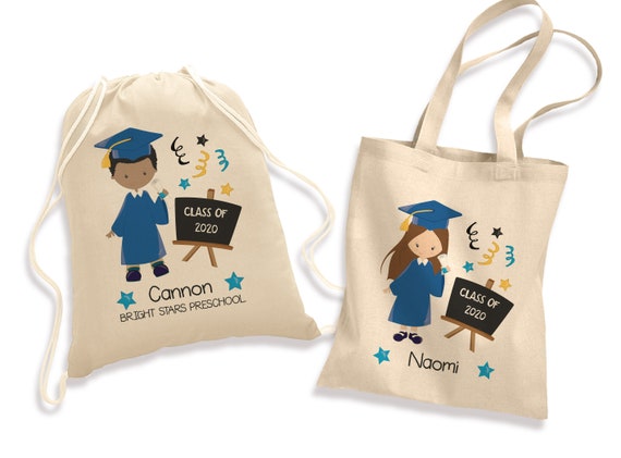 Kids Graduation Personalized Tote Bag Graduation Cotton Backpack Girls Graduation Bag Boys Graduation bag Kids Grad gift by Mc Party Shop Catch My Party