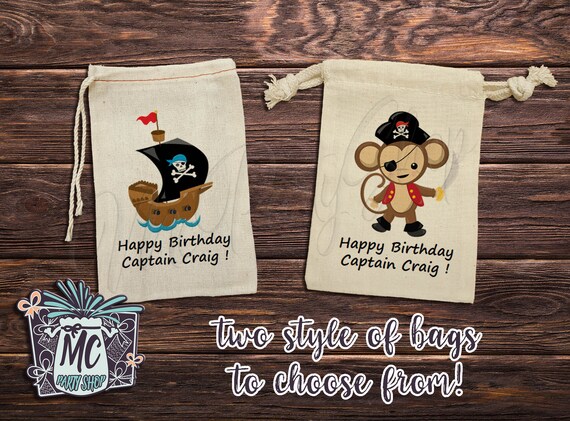 Personalized Monkey Pirates Birthday Party Cotton Muslin Favor Bag - Pirates Party Favor Bag - Monkey Pirates theme party Il_570xn