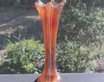 Vintage Morning Glory Marigold Imperial Carnival Glass Ribbed Flower Bud Vase