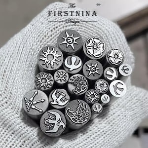 Punzones de acero Celestial Sun & Wildlife, Sol, águila, rosa, flor, textura, Sellos de metal para cuero con águila, pájaro y flor, Herramientas para manualidades de pulseras DIY