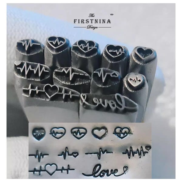 Poinçons en acier Heartbeat & Love Heart, tampons en cuir en métal vague romantique, outils pour la fabrication de bracelets DIY