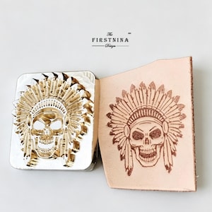 Native American-style skull Brass Leather Stamp tools and Hardened Steel Punch, Leather Embossing Mold for Leatherworking/ DIY Crafting Tool