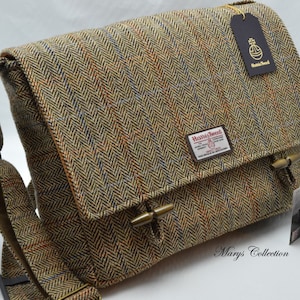 Handwoven Harris Tweed Pure Wool Large Designer Traditional Herringbone Messenger Laptop MacBook Satchel Bag