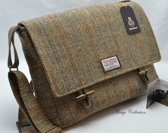 Handwoven Harris Tweed Pure Wool Large Designer Traditional Herringbone Messenger Laptop MacBook Satchel Bag