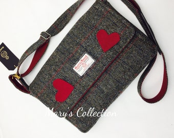 Harris Tweed Pure Wool Herringbone Designer Messenger Satchel Bag