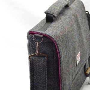 Handwoven Harris Tweed Pure Wool Designer Traditional Herringbone Briefcase Style Messenger Laptop MacBook Satchel Bag image 2