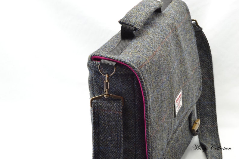 Handwoven Harris Tweed Pure Wool Designer Traditional Herringbone Briefcase Style Messenger Laptop MacBook Satchel Bag image 2