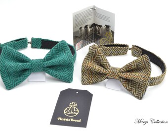 Harris Tweed 100% Wool Pre-Tied Bow Ties Herringbone and Plain Range 24 Colours