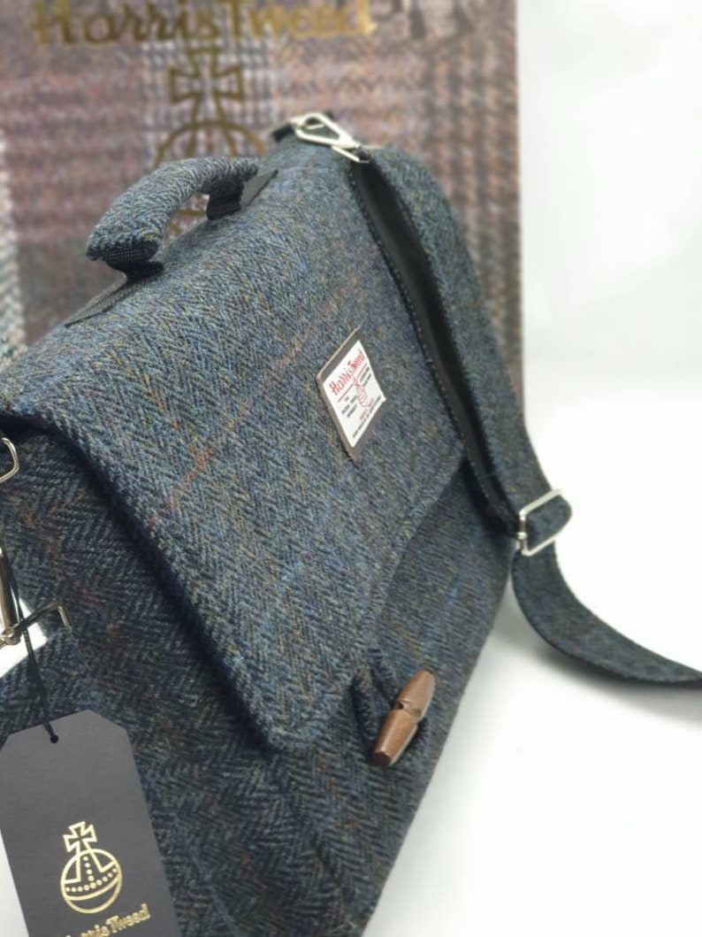 Handwoven Harris Tweed Pure Wool Designer Traditional Herringbone Briefcase Style Messenger Laptop MacBook Satchel Bag image 7