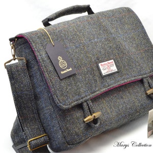 Handwoven Harris Tweed Pure Wool Designer Traditional Herringbone Briefcase Style Messenger Laptop MacBook Satchel Bag image 1