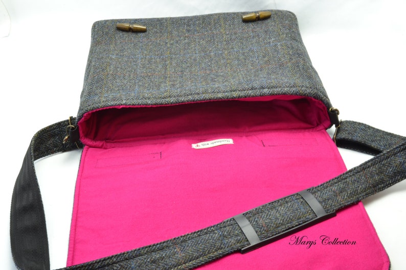 Handwoven Harris Tweed Pure Wool Designer Traditional Herringbone Briefcase Style Messenger Laptop MacBook Satchel Bag image 3