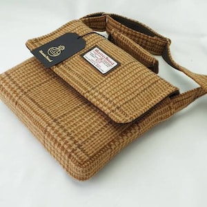 RARE sacoche messager pour ordinateur portable en pure laine tissée à la main Harris Tweed à carreaux Prince de Galles